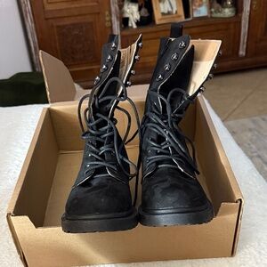 Journee Collection Black Studded Combat Boots
